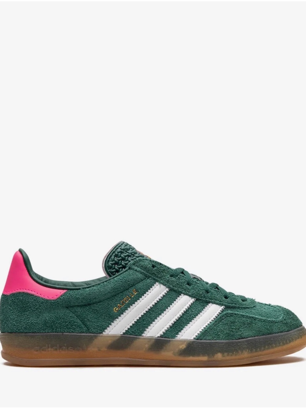Adidas originals gazelle in dark green with pink heel tab